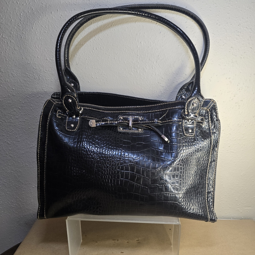 Liz Claiborne Black Crocodile-Embossed Shoulder Bag